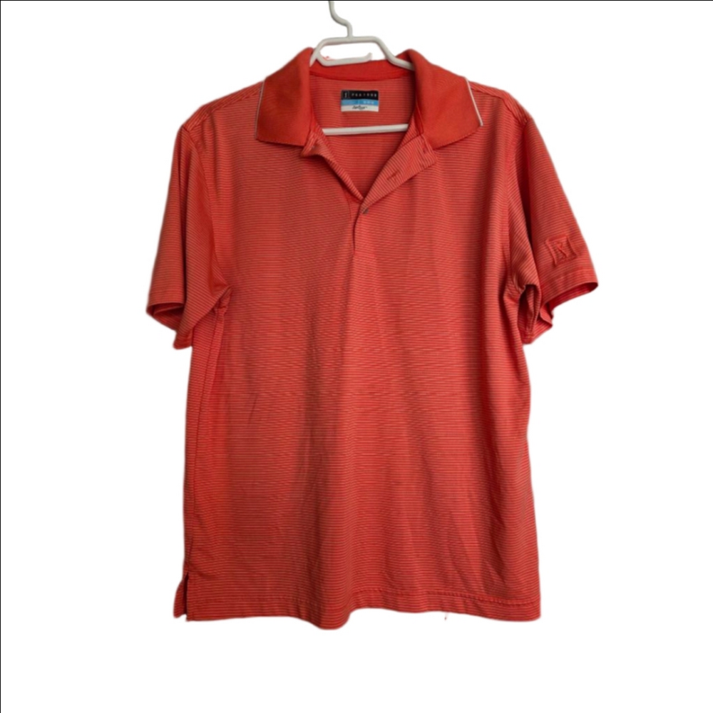 Men's PGA TOUR Orange Striped Polo golf Shirt M airflux